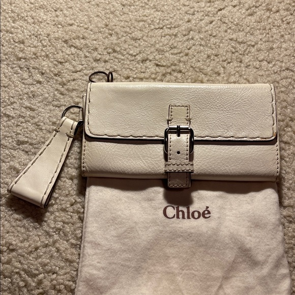 Chloé White Leather Double Snap Folded wallet Ivory - Picture 1 of 4